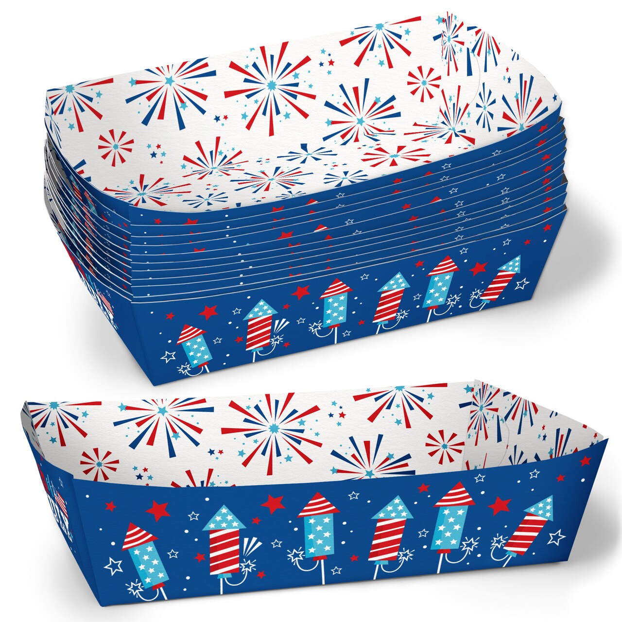 Big Dot of Happiness 4th of July Food Trays, Disposable Food Boats for Memorial Day Picnic, Patriotic USA, Double-Sided Paper Meal Holders - 12 Ct